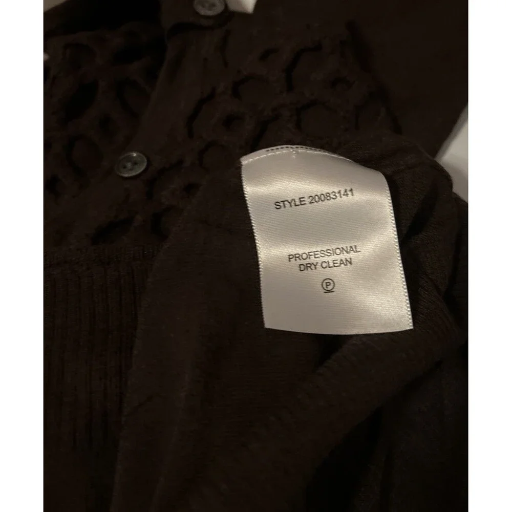 Tory Burch Cardigan Sheer Women’s Brown Silk Cashmere Blend Crochet Panel XL